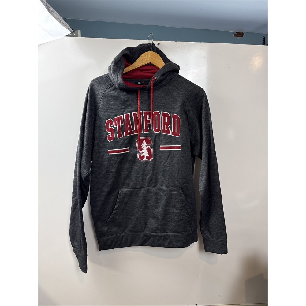Stanford University Colosseum Hoodie Mens M Gray Spellout Pullover Ivy Leage Y2K